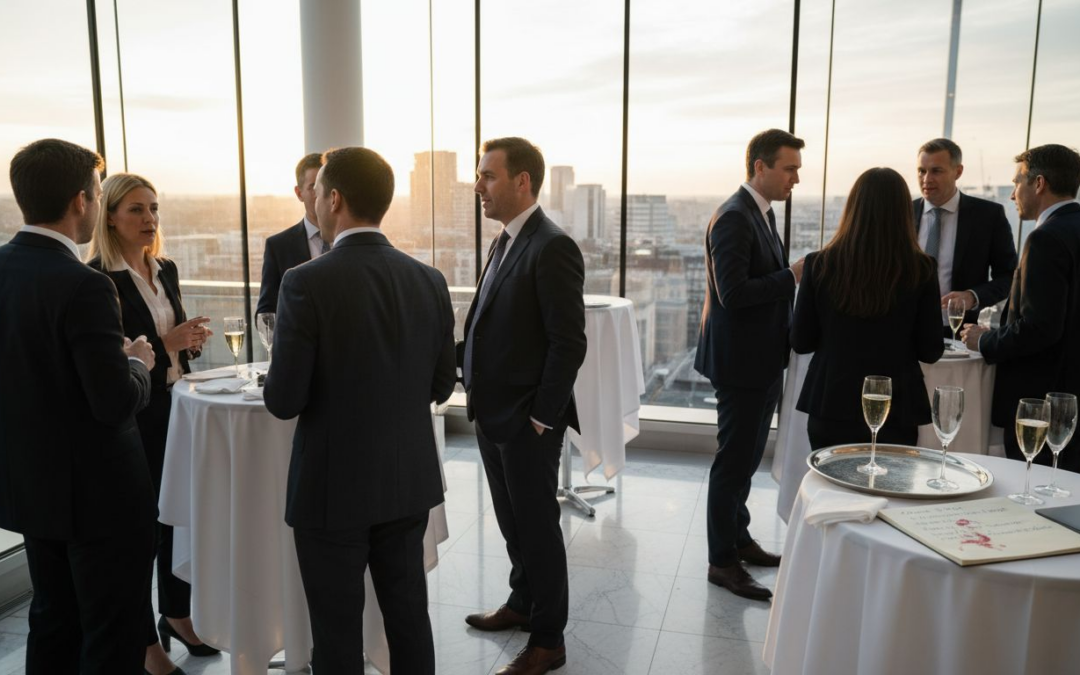 Luxury rooftop corporate event with city view