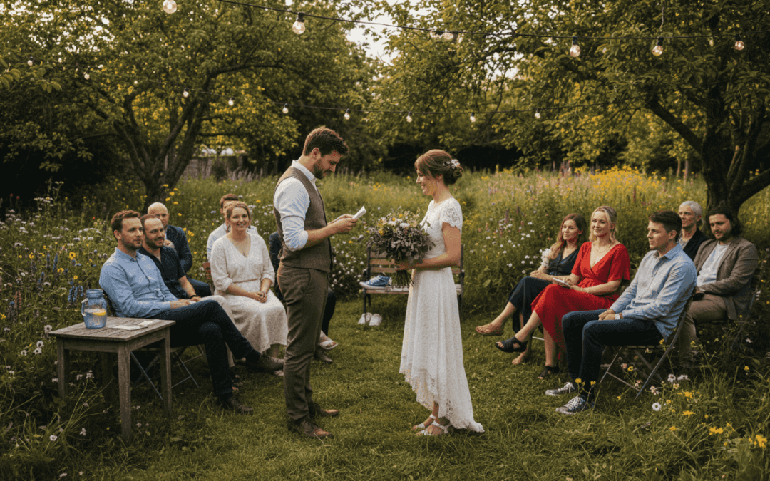 Small backyard wedding with casual guests