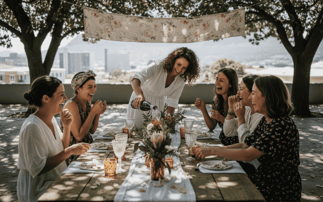 Guests enjoying affordable bridal shower outdoors