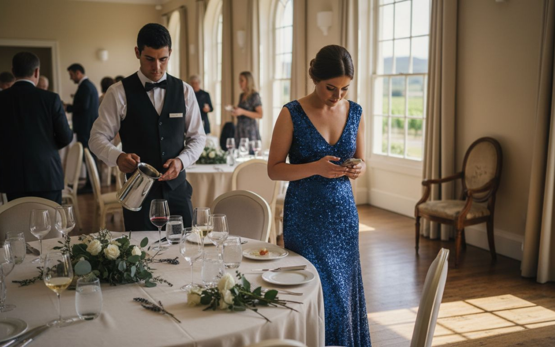 Guests mingling at luxury vineyard event
