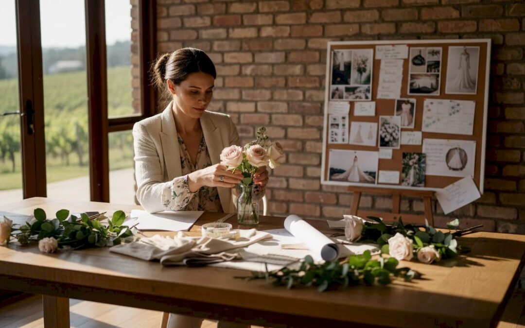 Wedding planner working in sunlit Winelands villa