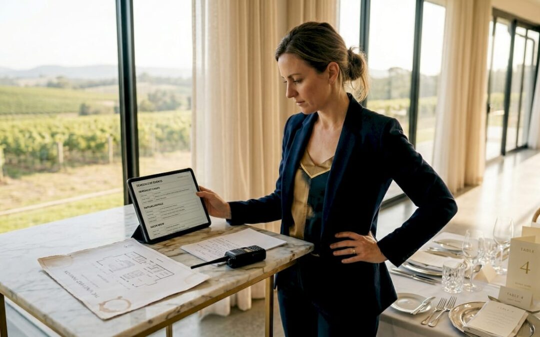 Event director reviewing logistics schedule