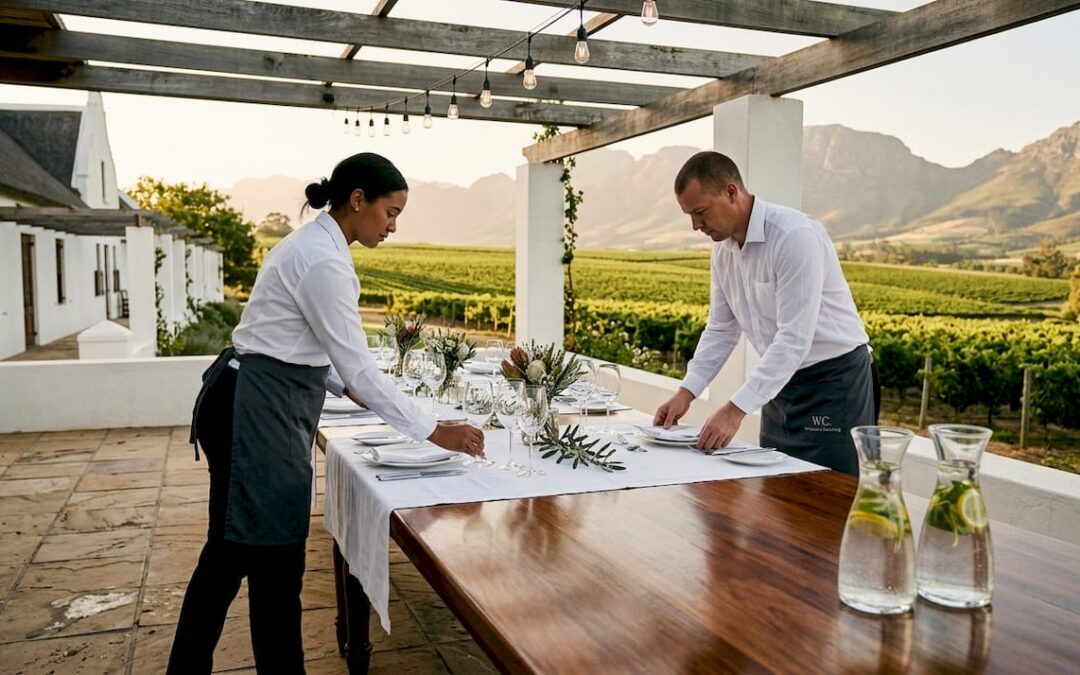 Staff preparing luxury party at Winelands estate