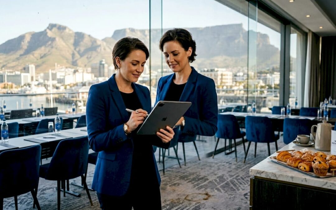 Event coordinator reviewing luxury Cape Town venue