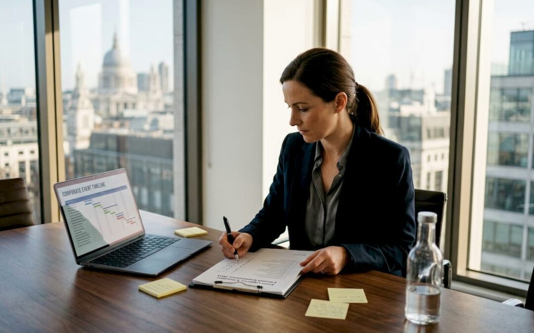 Female event manager reviewing checklist in office