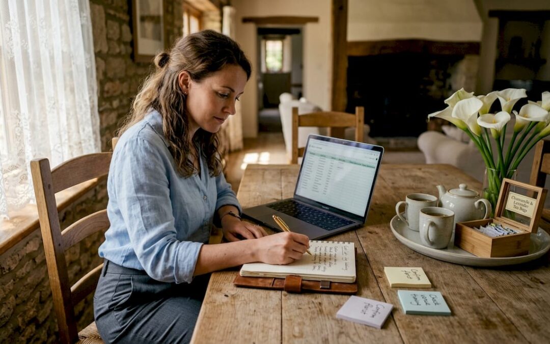 Event planner reviewing luxury guest list