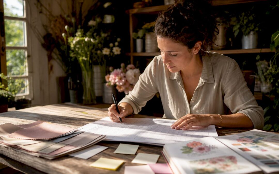 Wedding planner reviewing budget spreadsheet