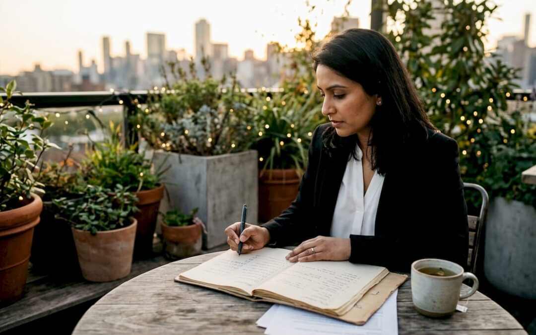 Event planner reviewing gala documents