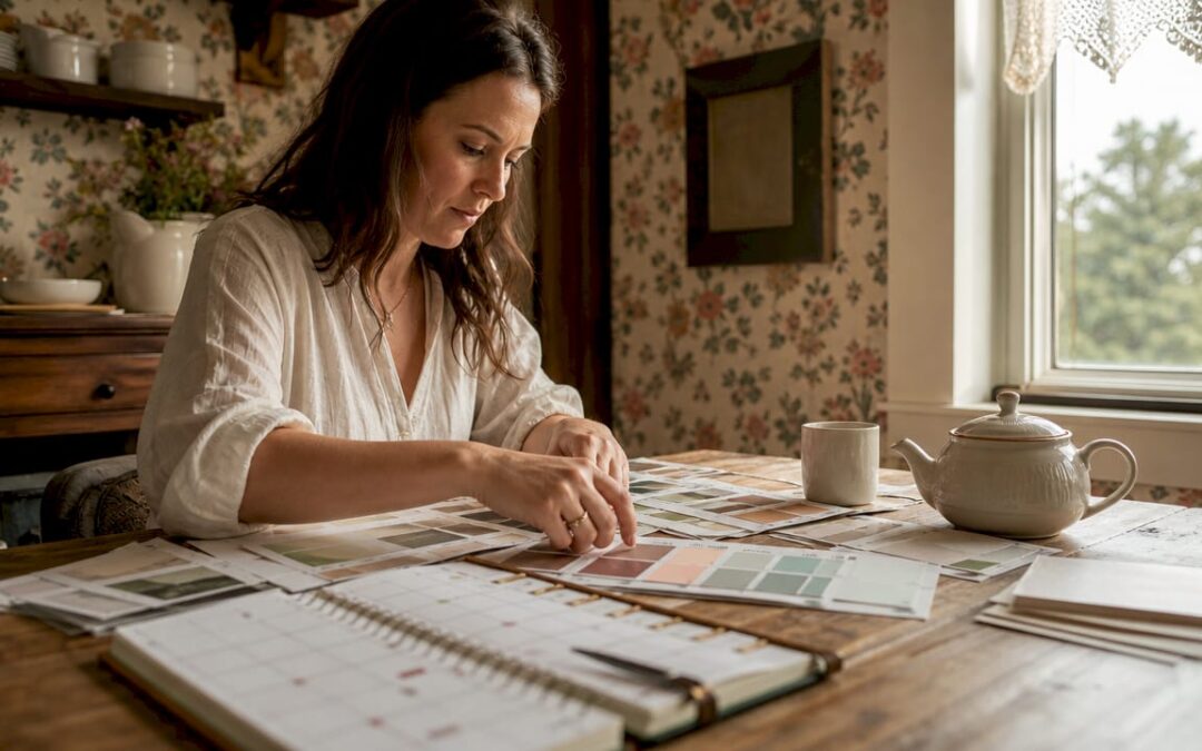 Woman planning wedding shower at desk