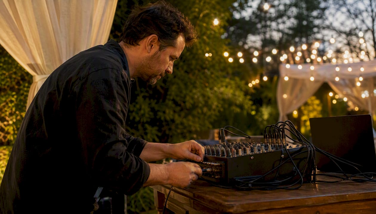 Technician setting AV equipment