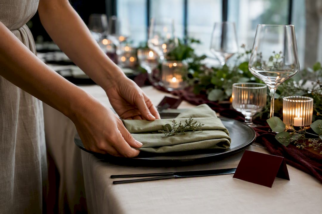 Coordinated wedding place setting with napkin