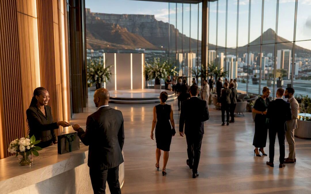 Guests arriving at a luxury corporate launch