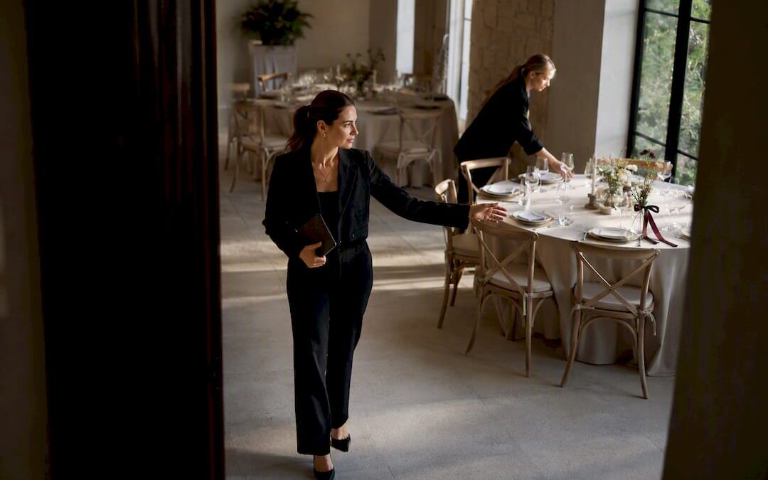 Coordinator inspecting luxury event venue