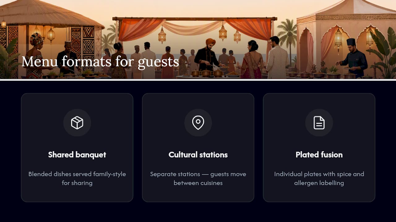 Three fusion wedding menu formats compared