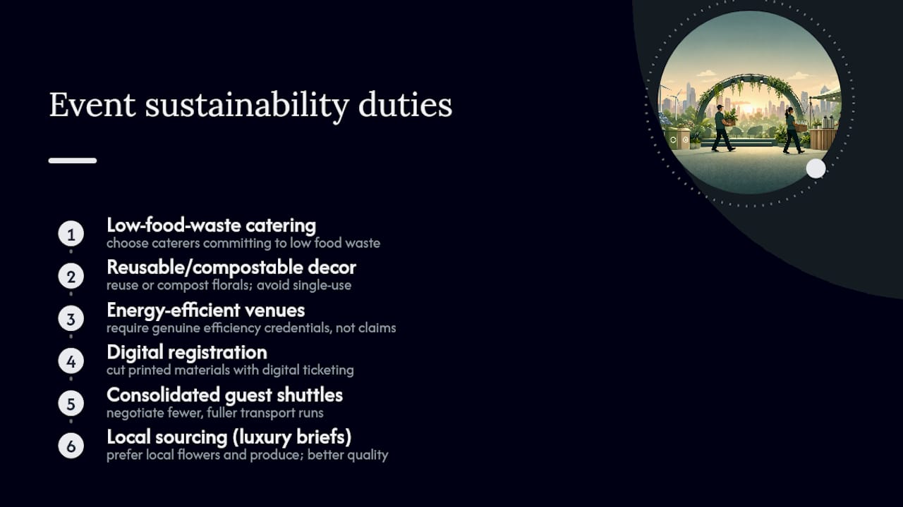 Key sustainability duties for event organisers