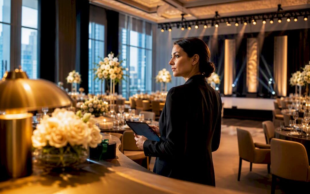 Coordinator inspecting luxury event installation