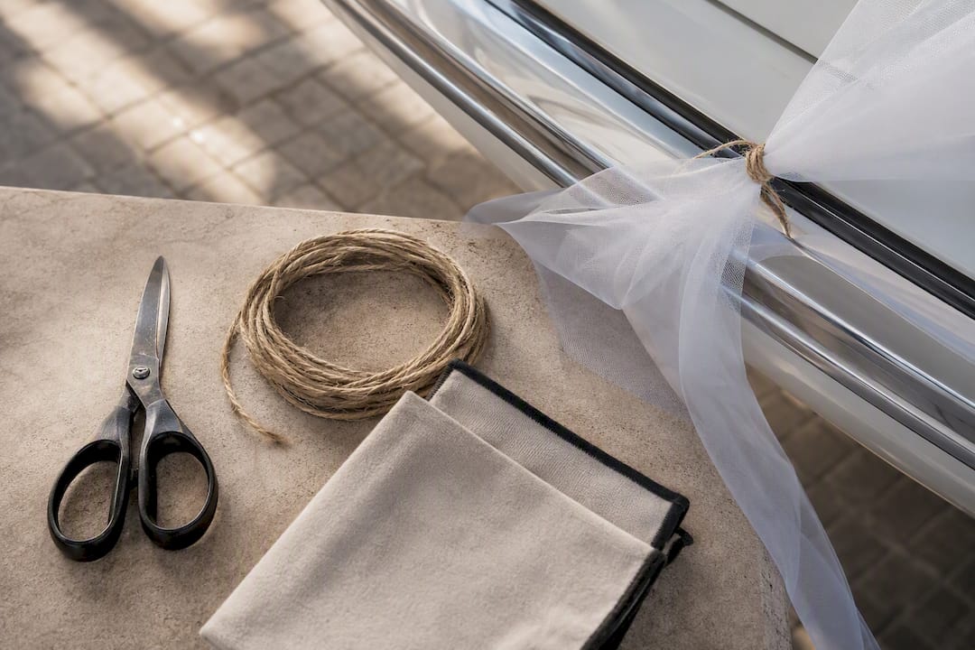 Removal tools beside wedding car decoration